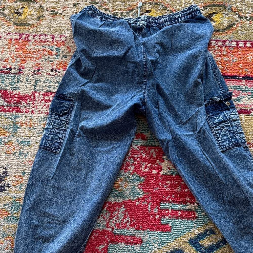 Vintage 80’s Blue Denim Cargo Joggers size XL Oversized - Picture 3 of 3